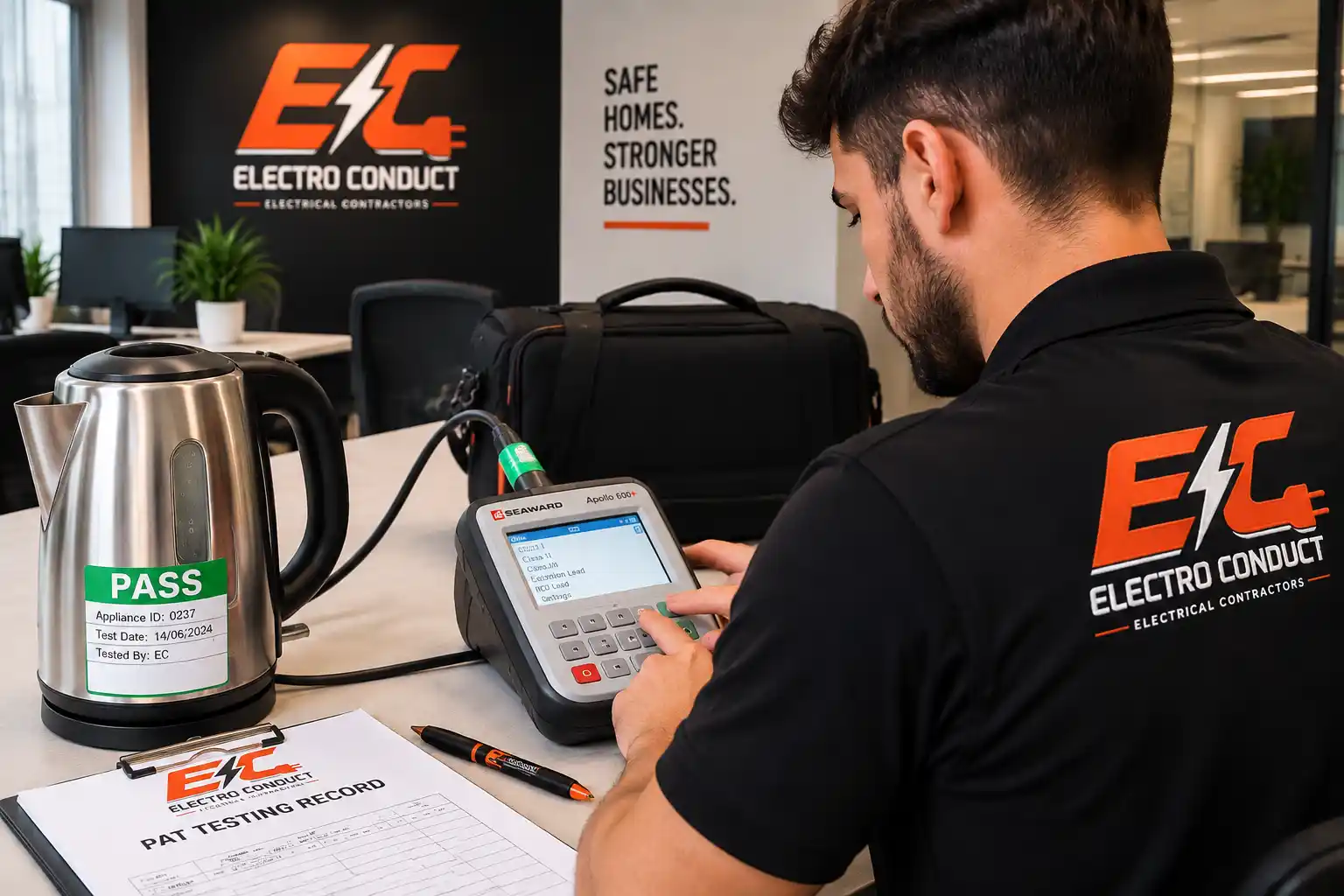 Electro Conduct electrician carrying out PAT testing on electrical appliances in London
