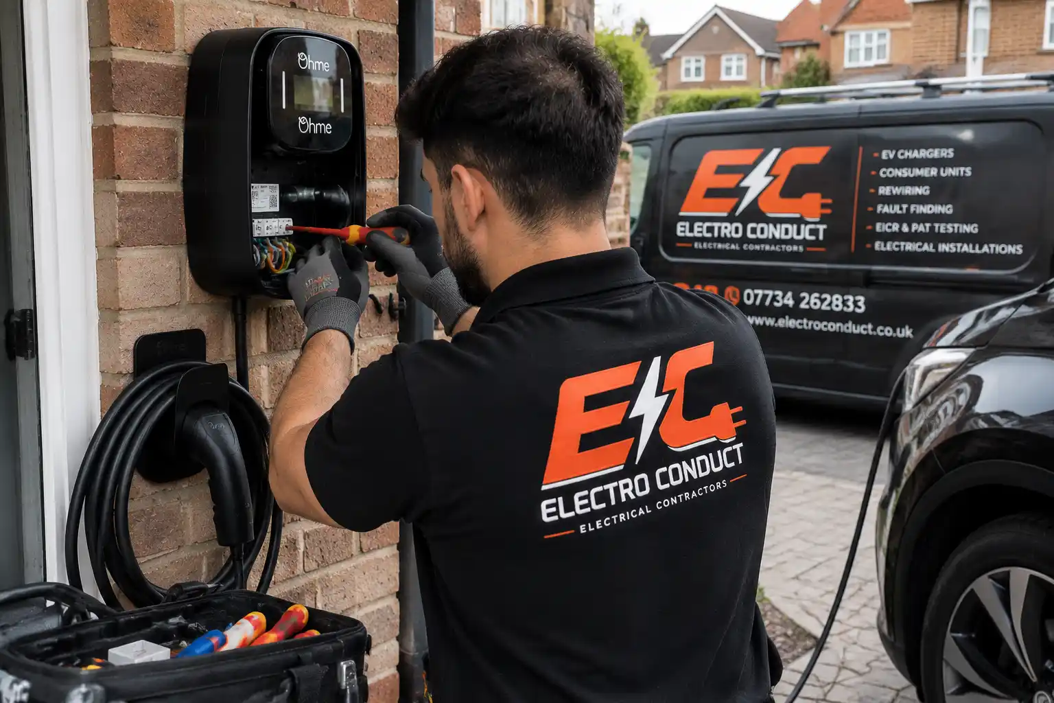 Electro Conduct electrician installing an electric vehicle charging point at a London property