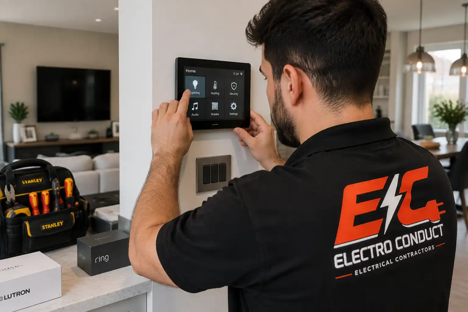 Electro Conduct electrician installing a smart home system in a London property